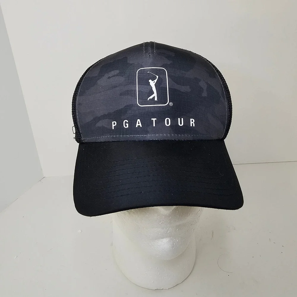 PGA Tour Pro Series Trucker Hat Black Camo Mesh Snapback Golf Cap RN 37763